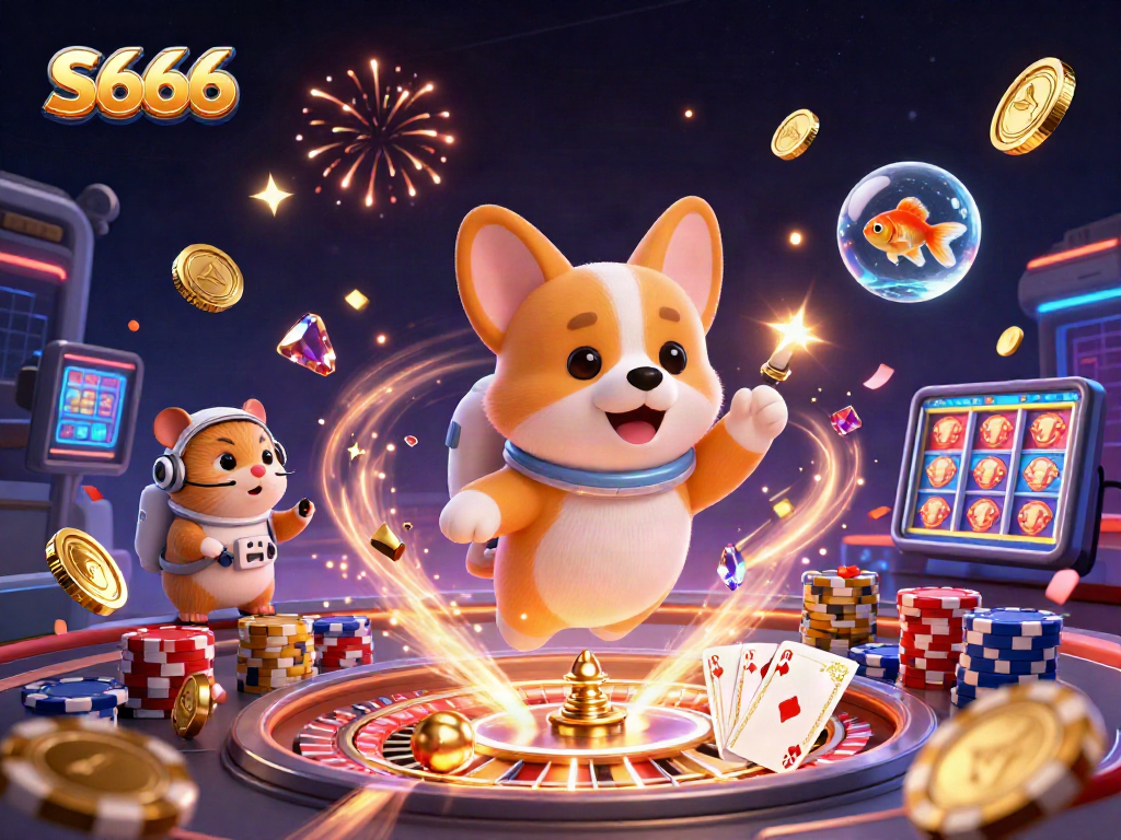 Experience exciting gaming action in S666 with astronauts, poker chips, and rich casino elements.