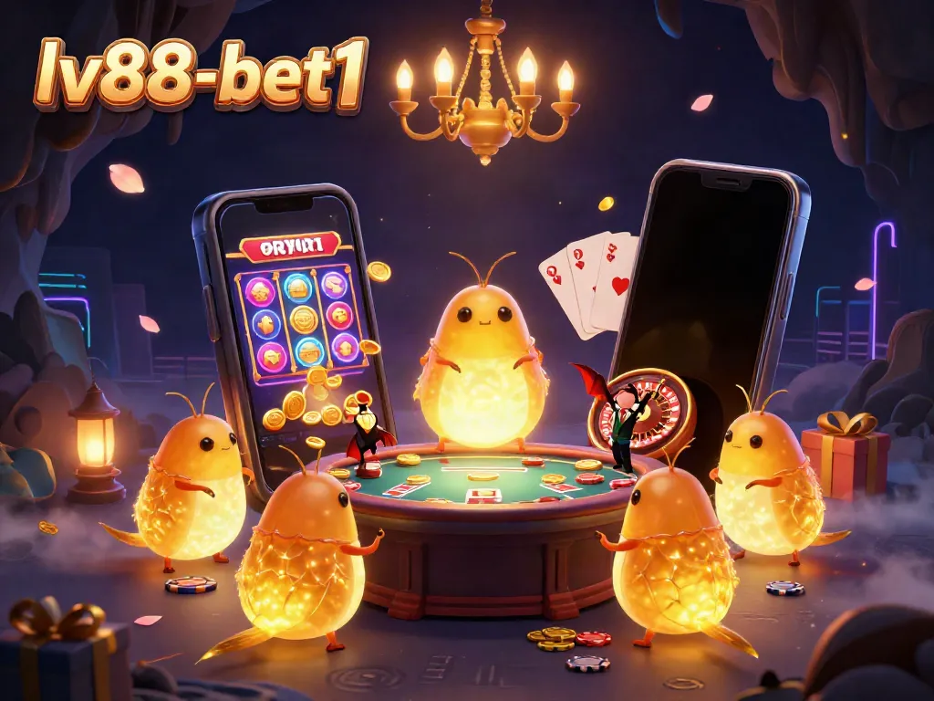Experience thrilling fun at lv88-bet1 with glowworms lighting a cave casino filled with games and excitement.