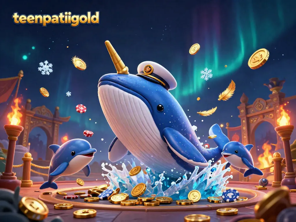 Experience the excitement of teenpatiigold with a vibrant underwater scene featuring whales and poker elements.