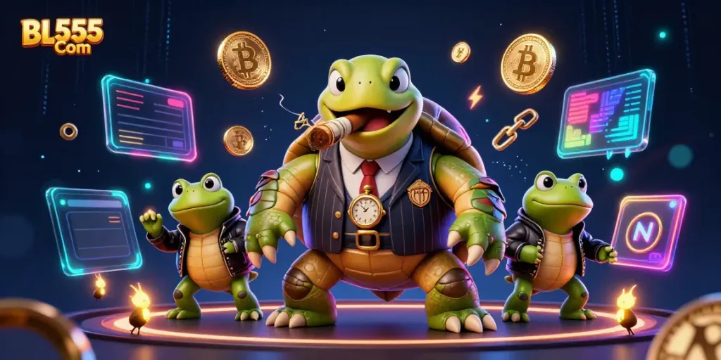 Experience thrilling casino action with BL555 Com featuring colorful cartoon characters and dynamic gaming elements.