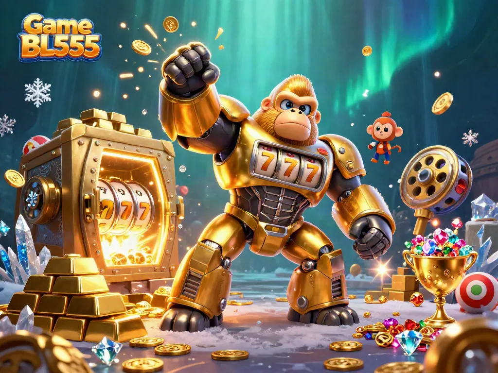 Experience winning excitement with Game BL555 in a vibrant 3D casino illustration.