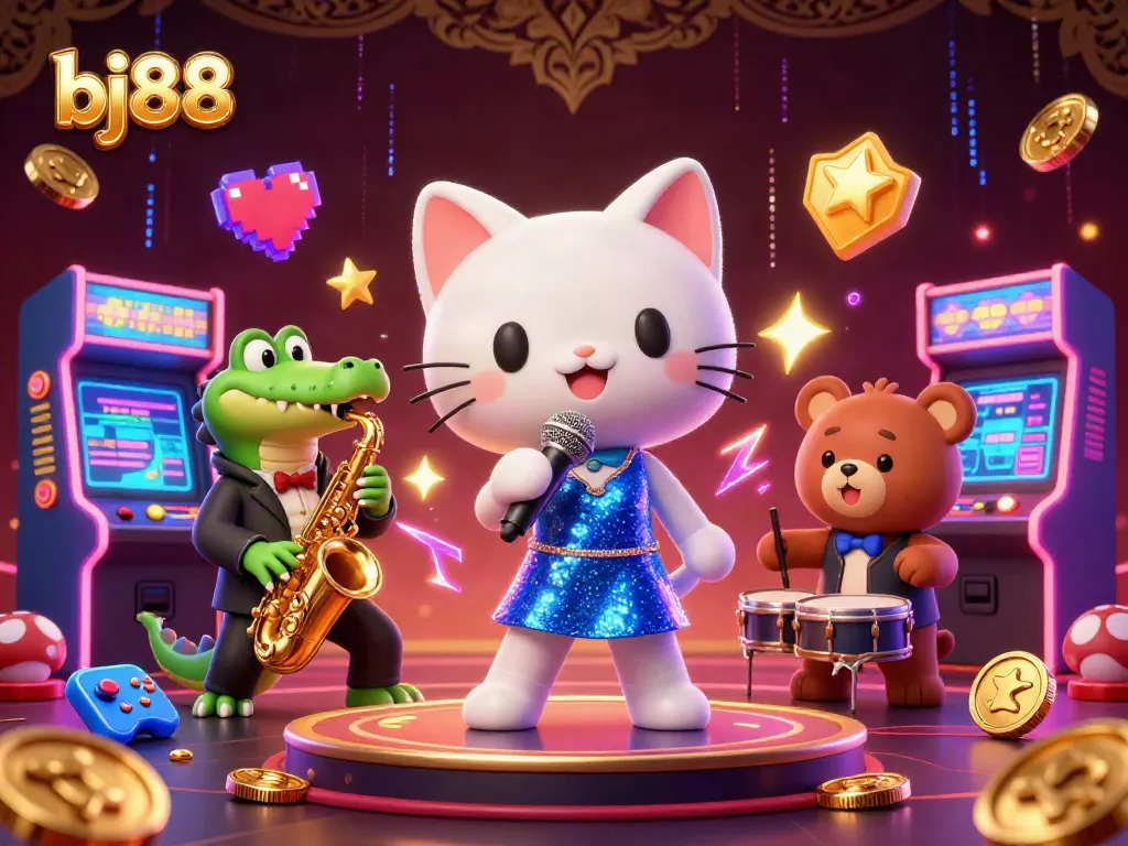 Bj88 offers exciting gameplay in a vibrant casino scene with animated characters and dynamic visuals.