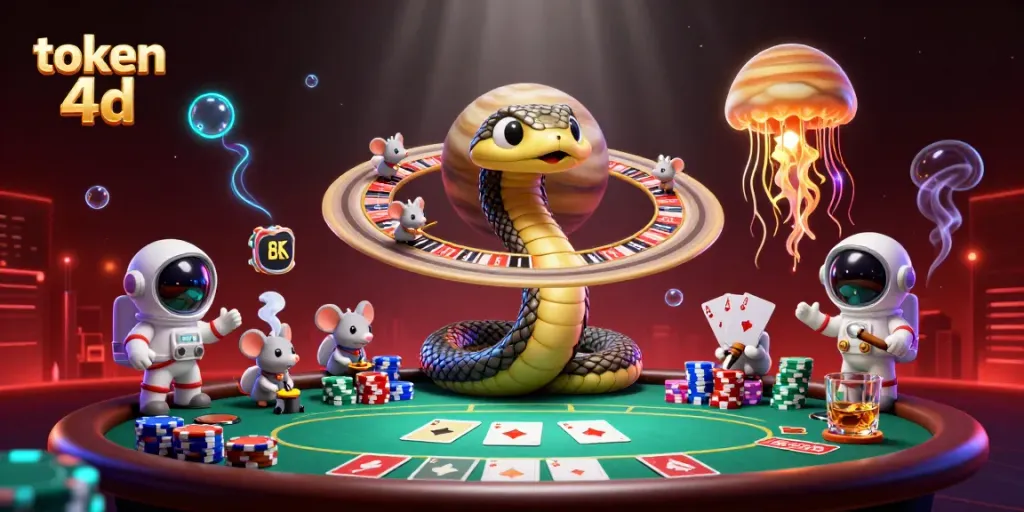 Putaran slot online token 4d yang penuh warna dengan karakter menarik dan elemen kasino.