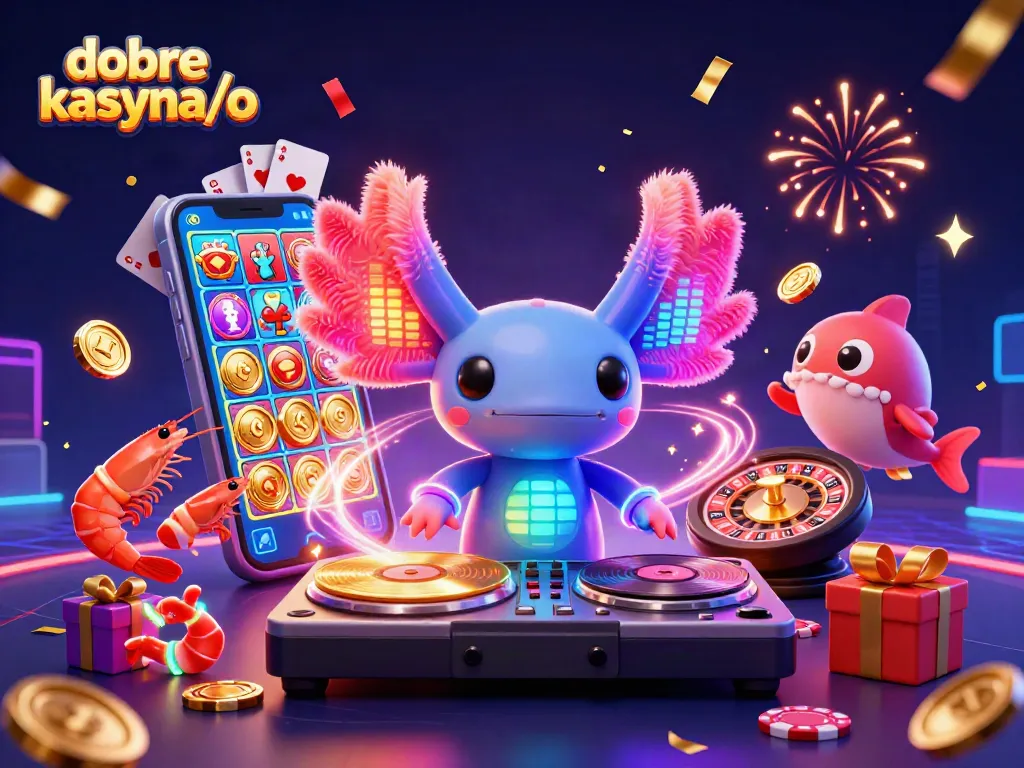 dancing shrimp and an axolotl DJ spinning at dobre kasyna/o celebration
