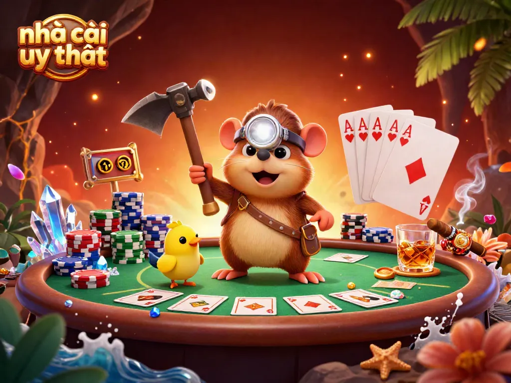 Engage with nhà cái uy tín in this vibrant casino illustration featuring a treasure hunter mole.