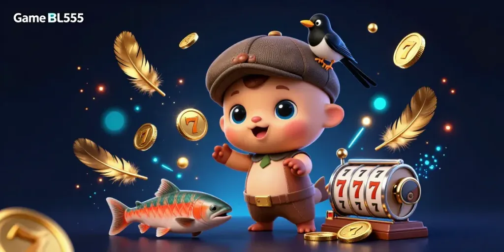 Engage with "Game BL555" through vibrant 3D casino illustration highlighting unique characters and exciting game elements.