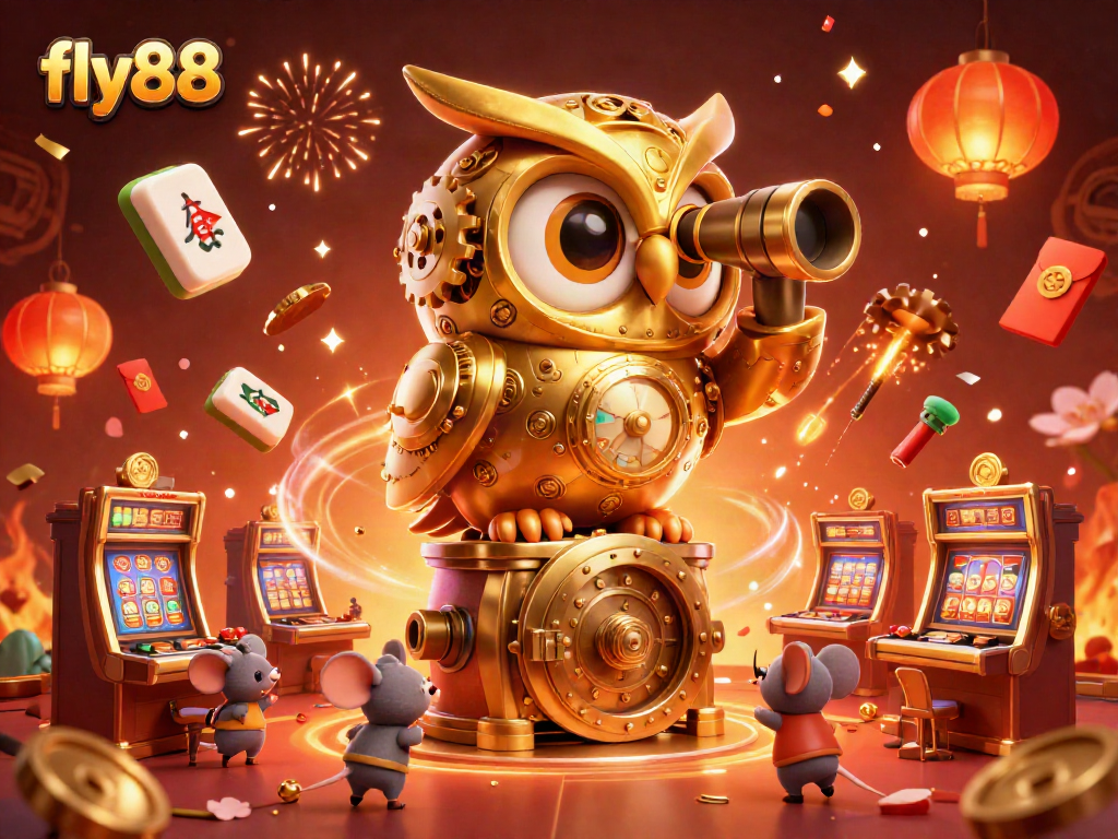Experience the excitement of fly88 with dynamic casino scenes and festive elements in vibrant 3D art.