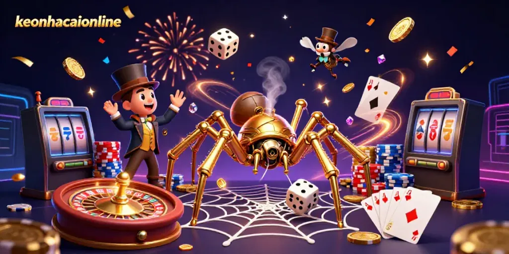 Engage in thrilling online betting with keonhacaionline's animated steampunk scene showcasing dynamic casino elements.