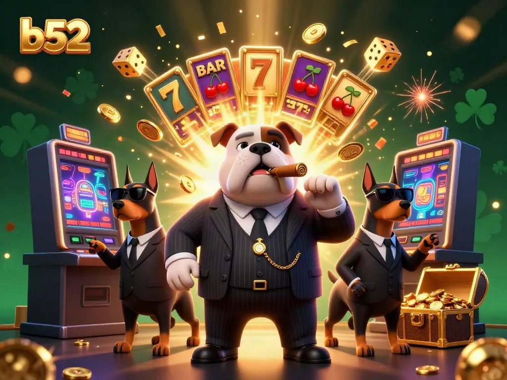 Spin the b52 slot machine for massive wins, featuring a mafia boss bulldog and bodyguard Dobermans.