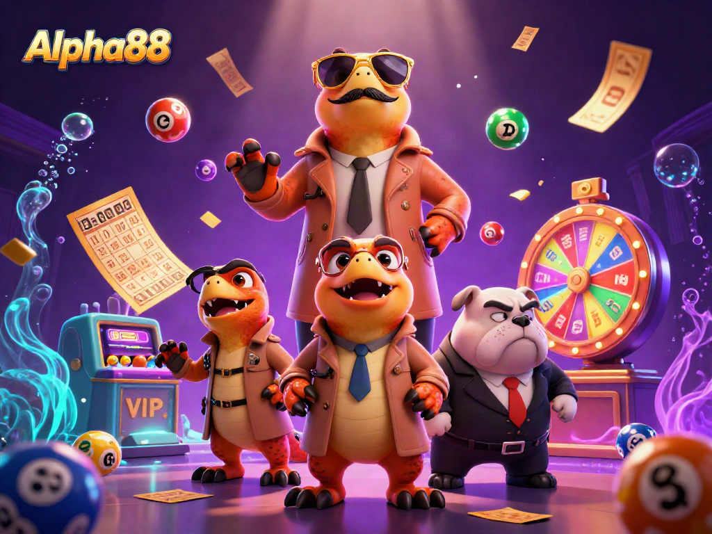 Engage in thrilling Alpha88 gaming action with colorful elements in this vibrant 3D illustration.