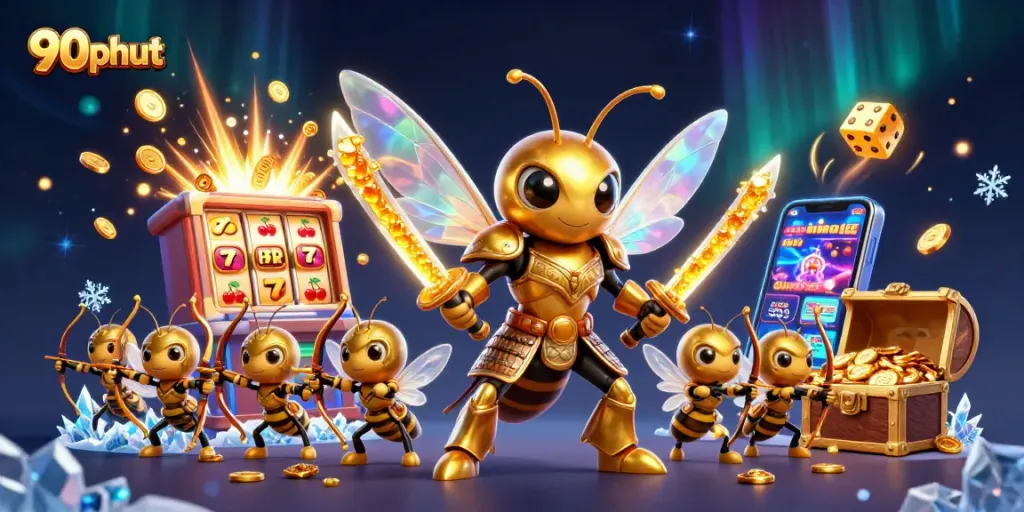 Bet on 90phut games while experiencing vibrant casino elements in a dynamic scene.