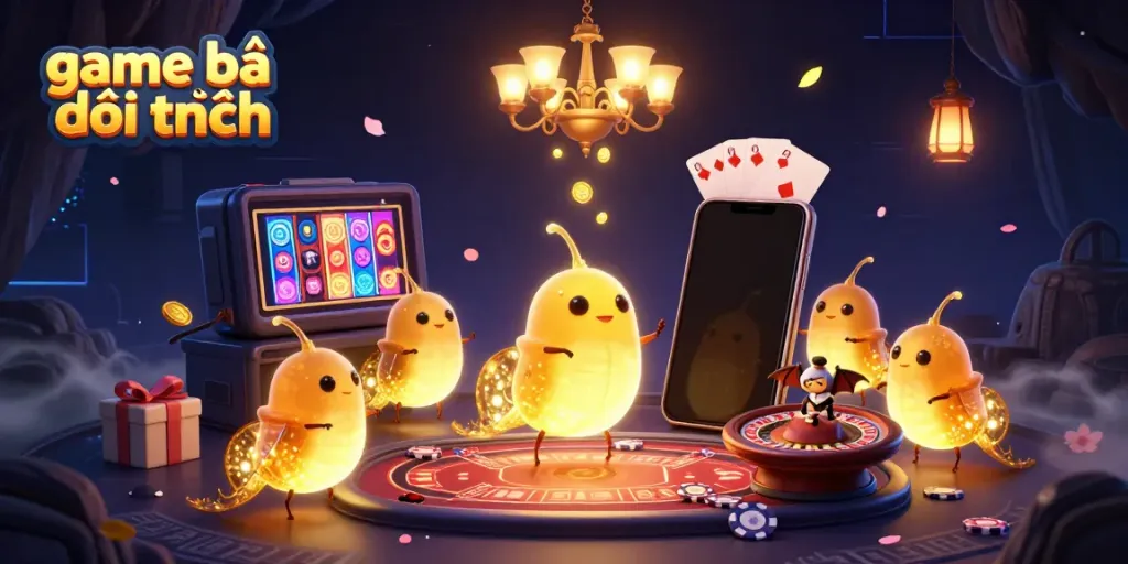 Experience game bài đổi thưởng in a vibrant casino scene with glowworms and a bat dealer.