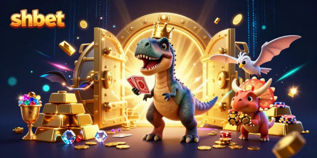 Experience thrilling casino gameplay with shbet featuring dinosaurs in a vibrant, dynamic scene.
