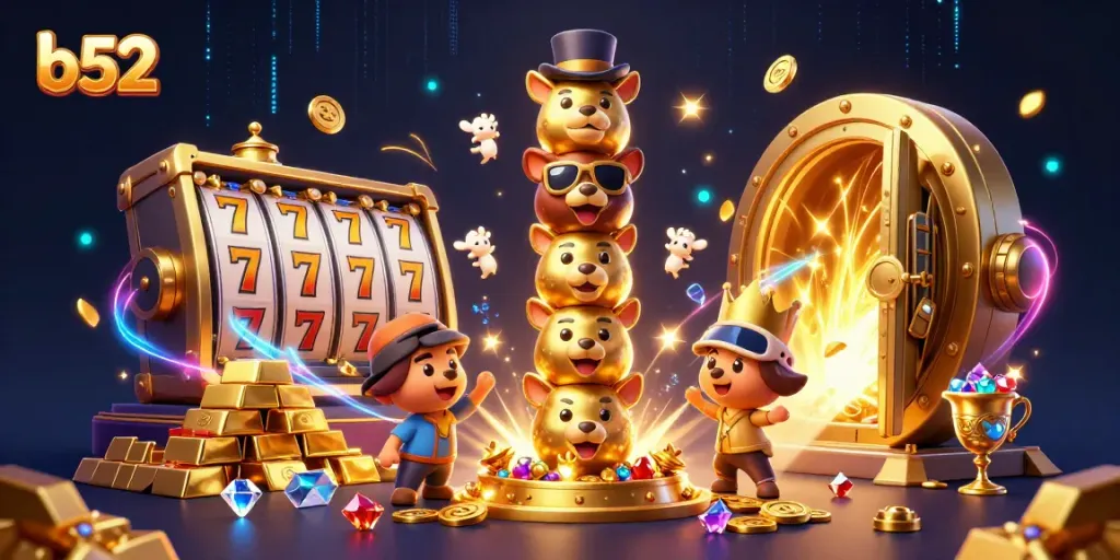 Engage in the vibrant b52 casino world with golden treasures and dynamic slot reels.