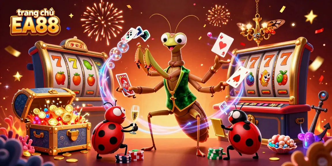 Experience the thrill of winning at trang chủ EA88 with a dynamic 3D illustration featuring vibrant casino elements.