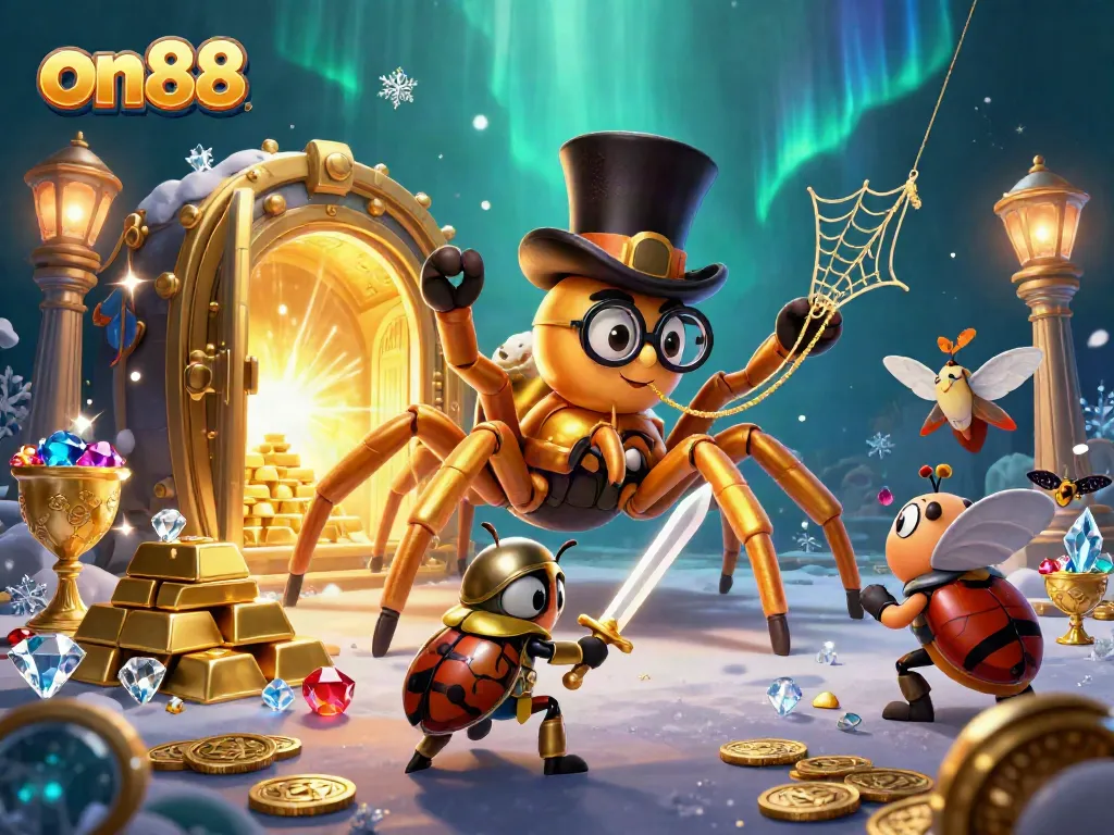 Engage in thrilling gameplay at on88, featuring a golden tarantula and exciting casino treasures.