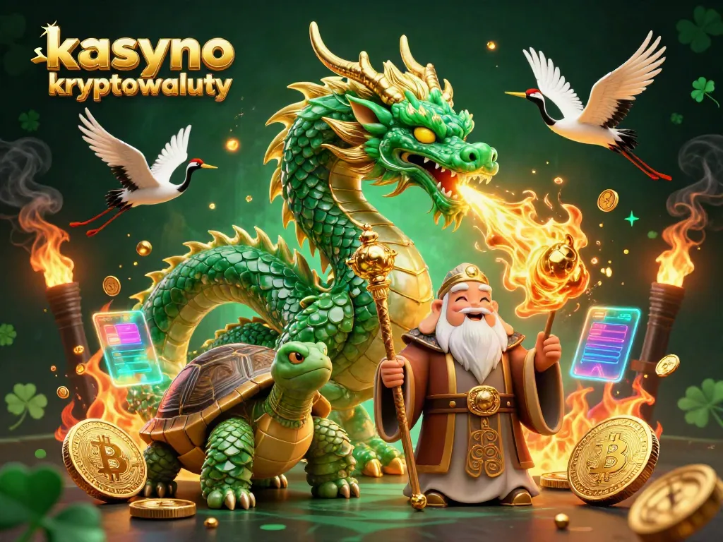 Experience the excitement of kasyno kryptowaluty with a vibrant 3D dragon and blockchain elements showcasing crypto gaming.