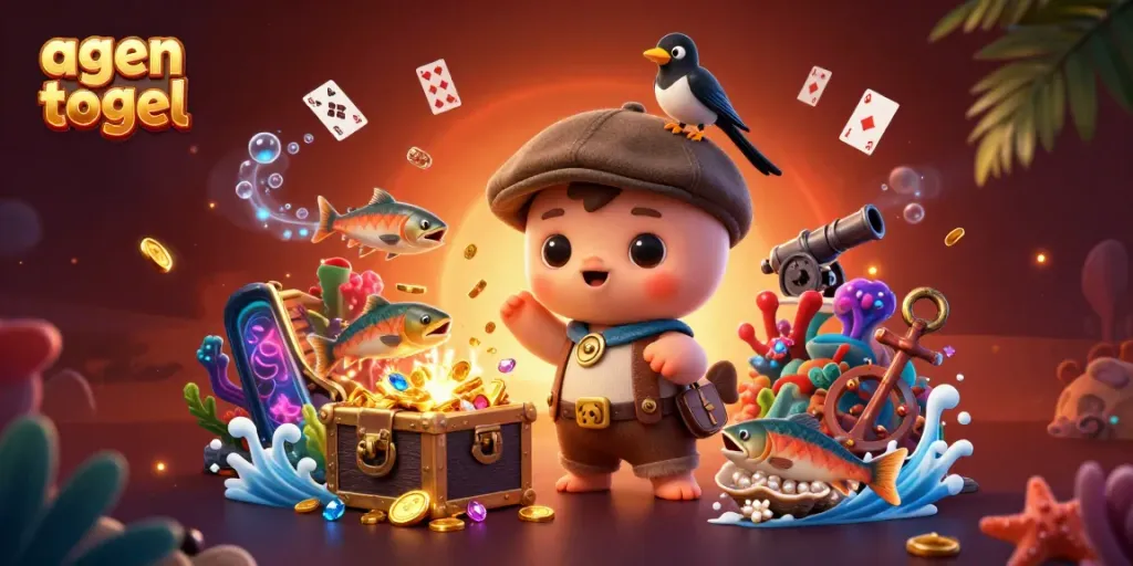 Memenangkan agen togel dengan ilustrasi kartu berwarna dan senyuman bahagia serpihan emas.