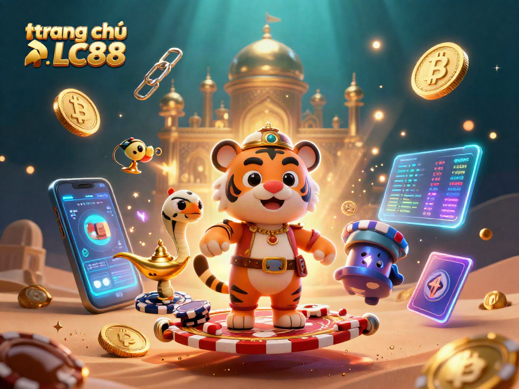 Engage in gaming excitement at trang chủ LC88 with a vibrant 3D casino scene featuring iconic characters.