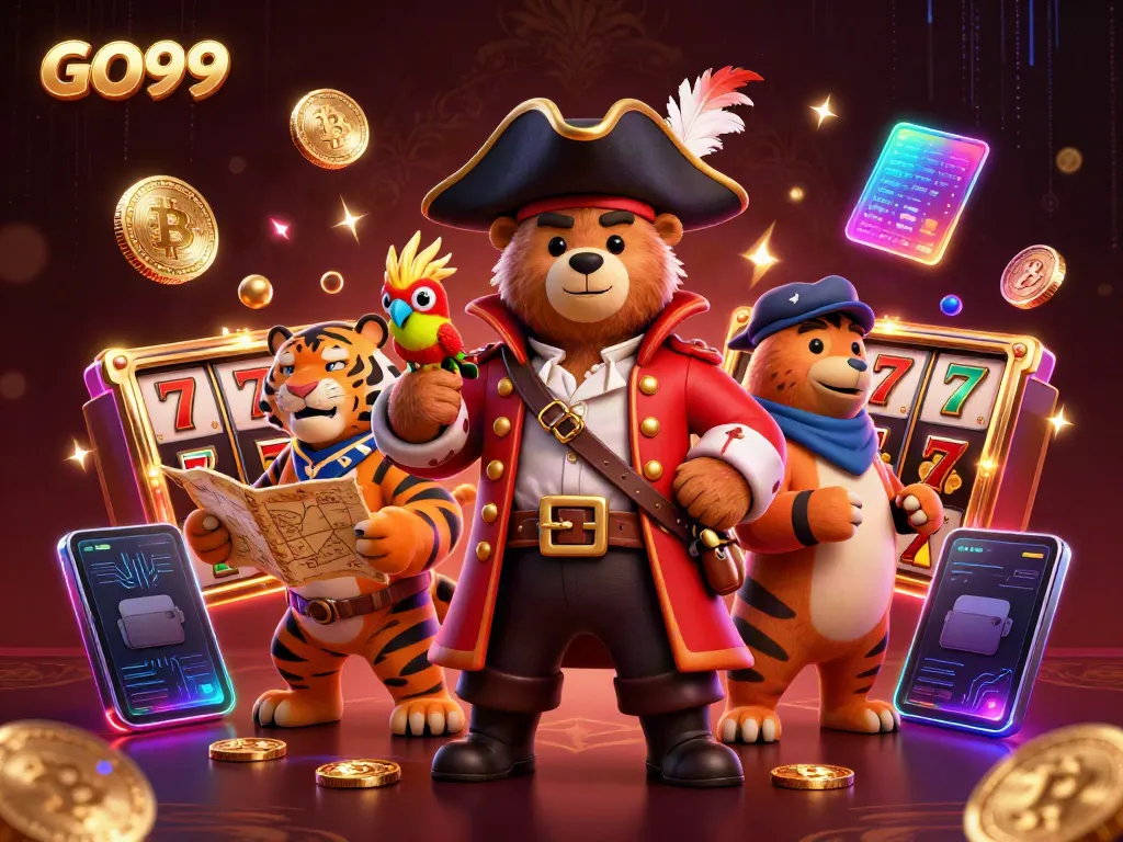 Engaging illustration showcasing GO99 casino game elements with a pirate theme for online gaming.