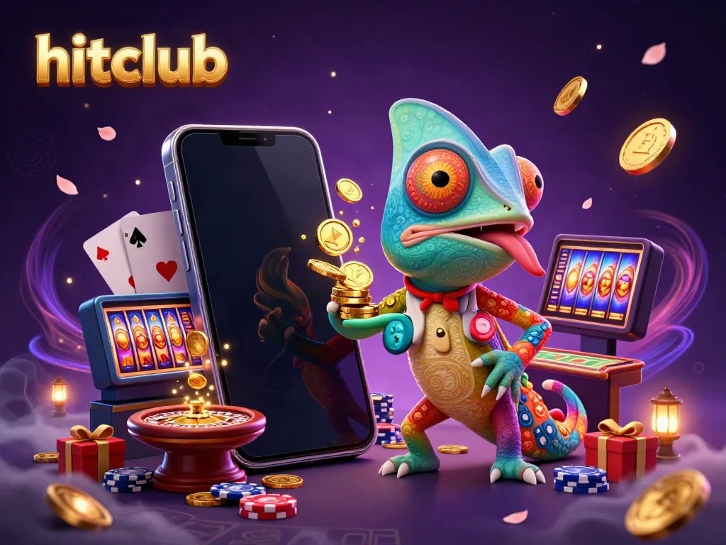 Experience thrilling gameplay at hitclub with an interactive 3D casino scene featuring a colorful chameleon owner.