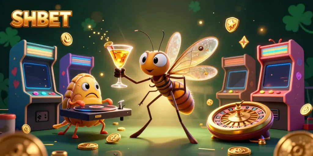 Experience winning at SHBET with a lively 3D casino mascot alongside exciting gaming elements.