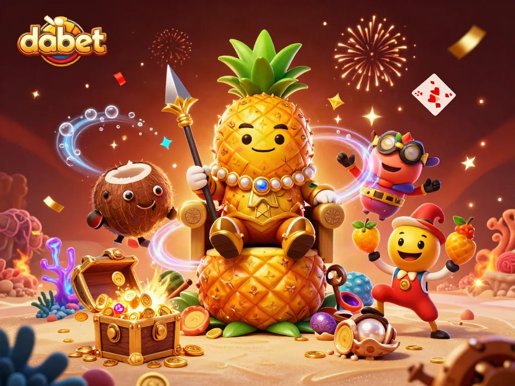Experience the excitement of dabet with vibrant 3D casino characters amidst gold coins and treasures.