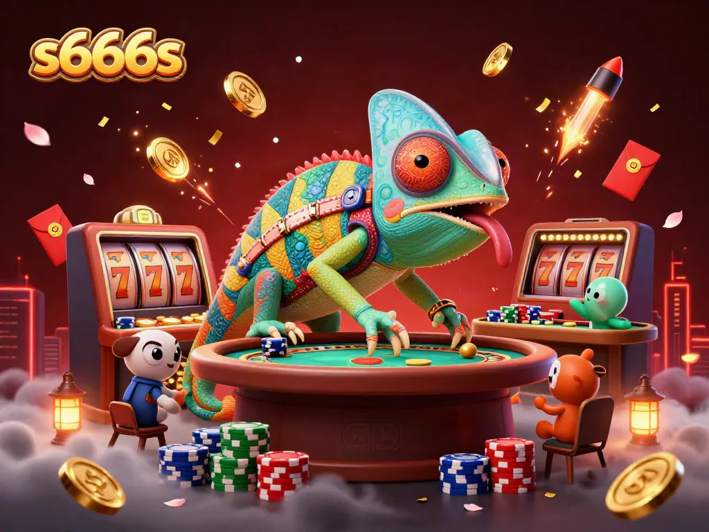 Experience the vibrant charm of s666s casino world with an engaging chameleon character in a dynamic scene.