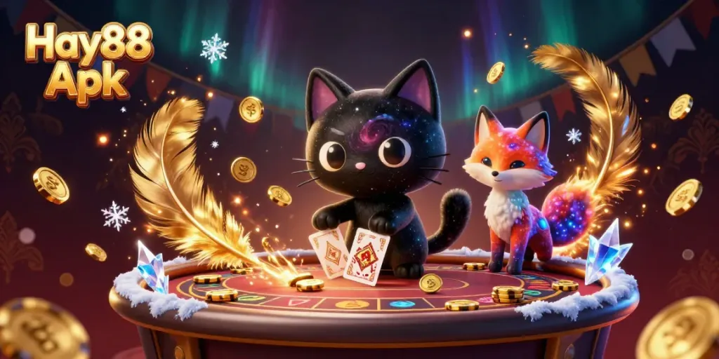 Experience the thrill of Hay88 Apk with a cosmic casino featuring captivating characters and vibrant elements.