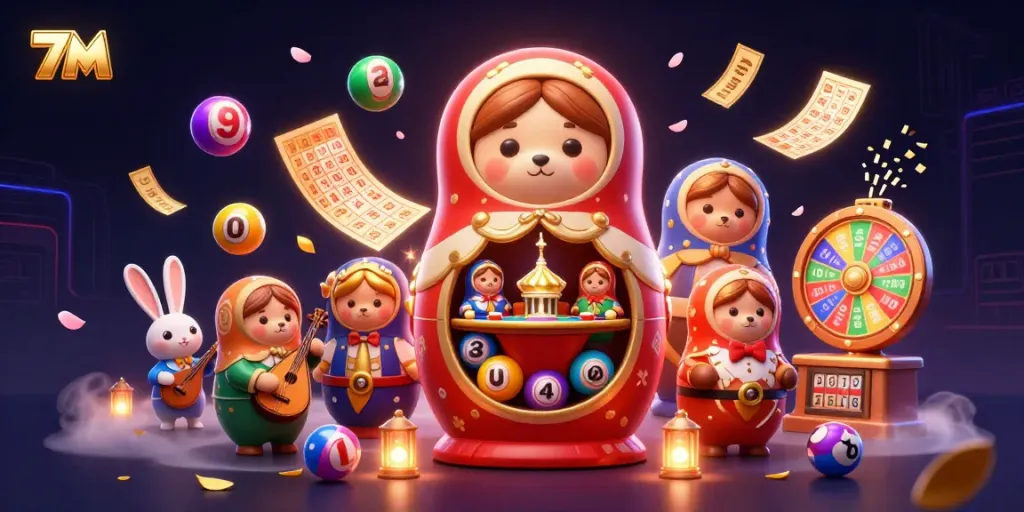 Engage with 7M's vibrant casino scene, filled with animated characters and dynamic gambling elements.