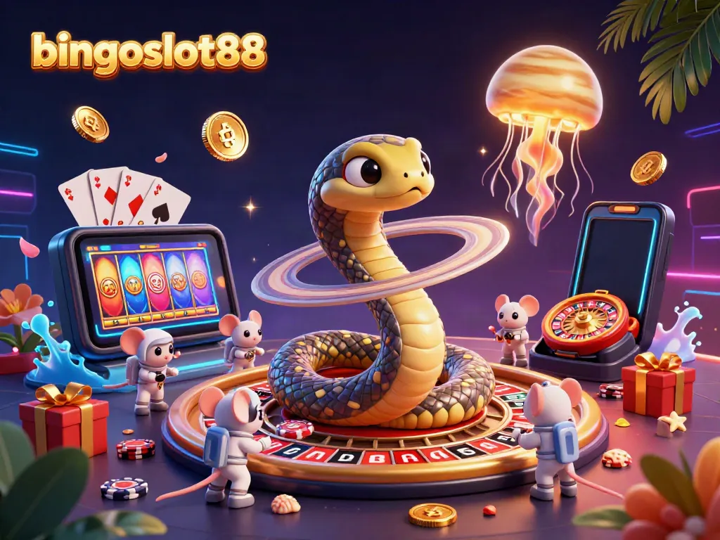 Gambarkan keseruan bingoslot88 dengan ular Saturnus bertaruh, dihangatkan oleh cahaya kasino