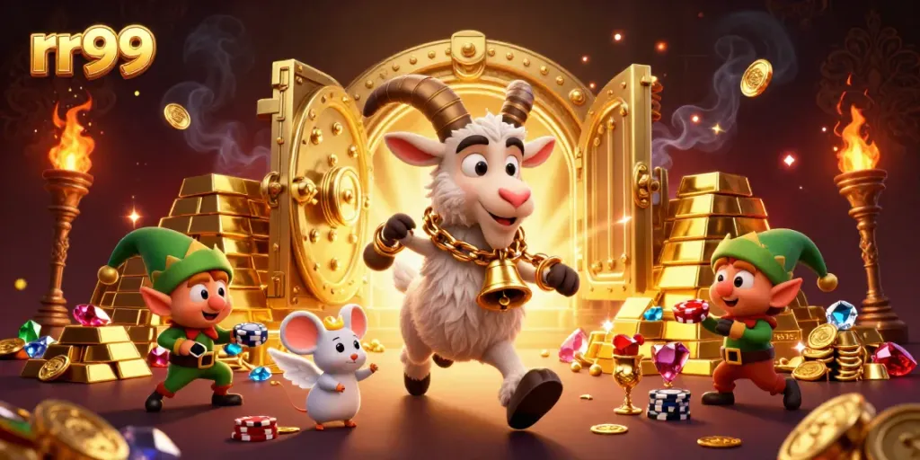 Engage in thrilling gambling fun at rr99 with cartoon characters in a festive, spooky casino atmosphere.