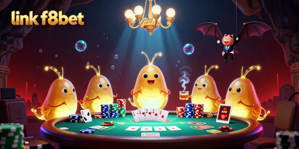 Experience the thrill of link f8bet as vibrant glowworms illuminate an exciting cave casino scene.