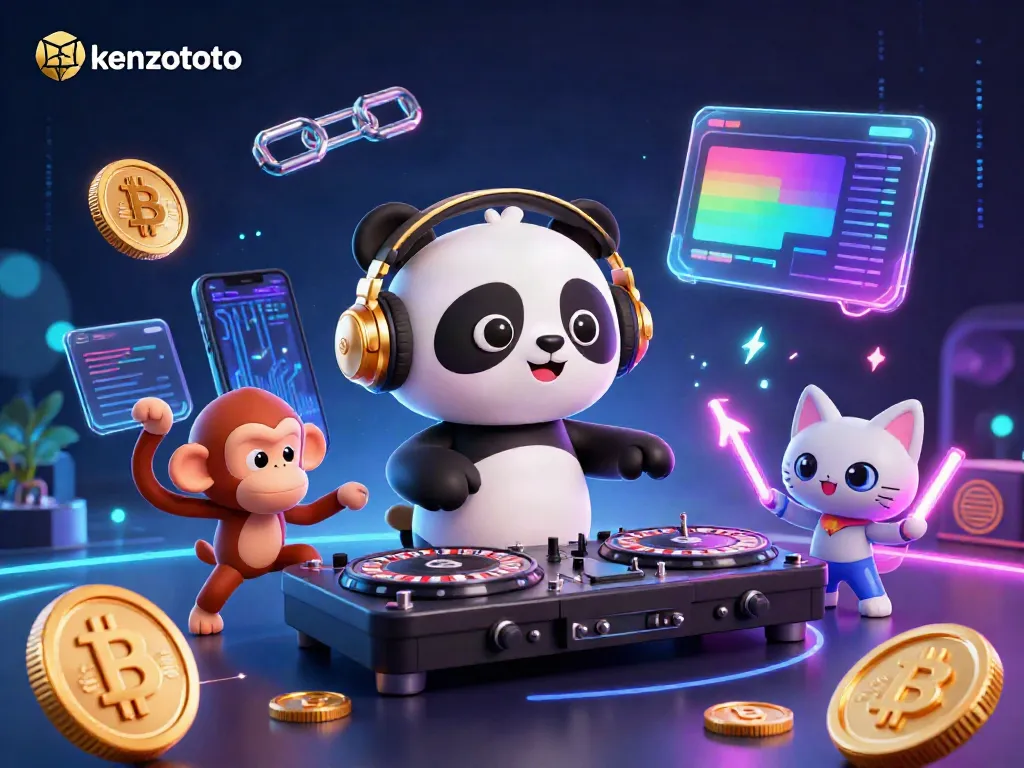 Engage in thrilling gameplay with kenzototo while enjoying a vibrant DJ atmosphere and cryptocurrency visuals.
