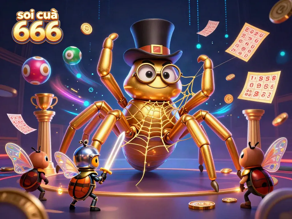 Soi cầu 666 showcases a vibrant 3D lottery scene with engaging characters and colorful game elements.