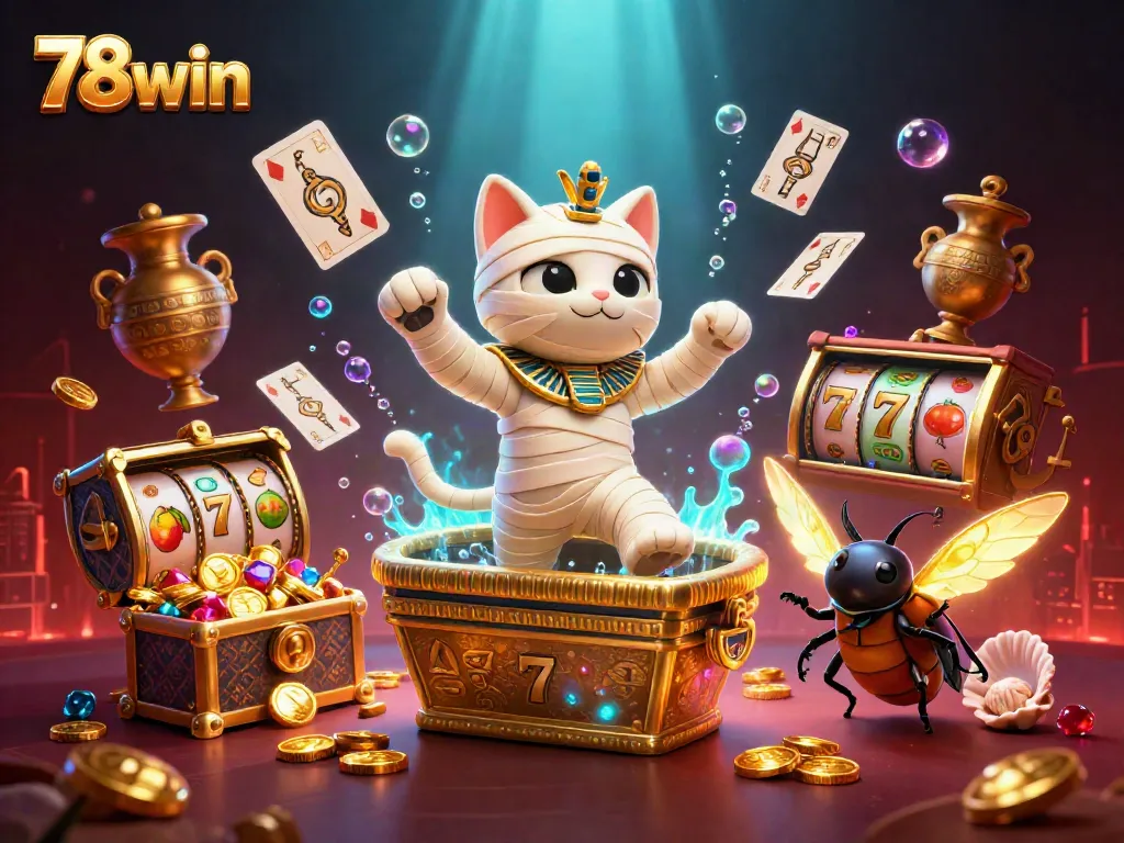Experience the thrill of 78win's online slots in a vibrant pixel art casino scene.