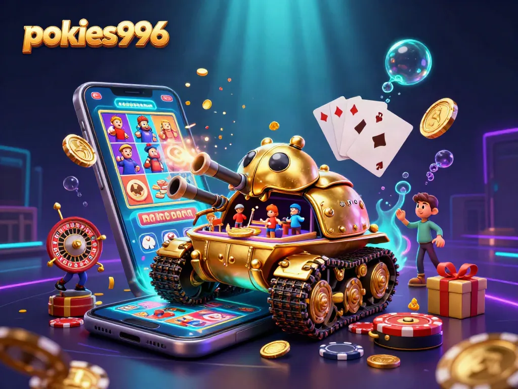 Engage with pokies996 and experience the thrill of spinning reels as golden coins erupt in this dynamic casino scene.