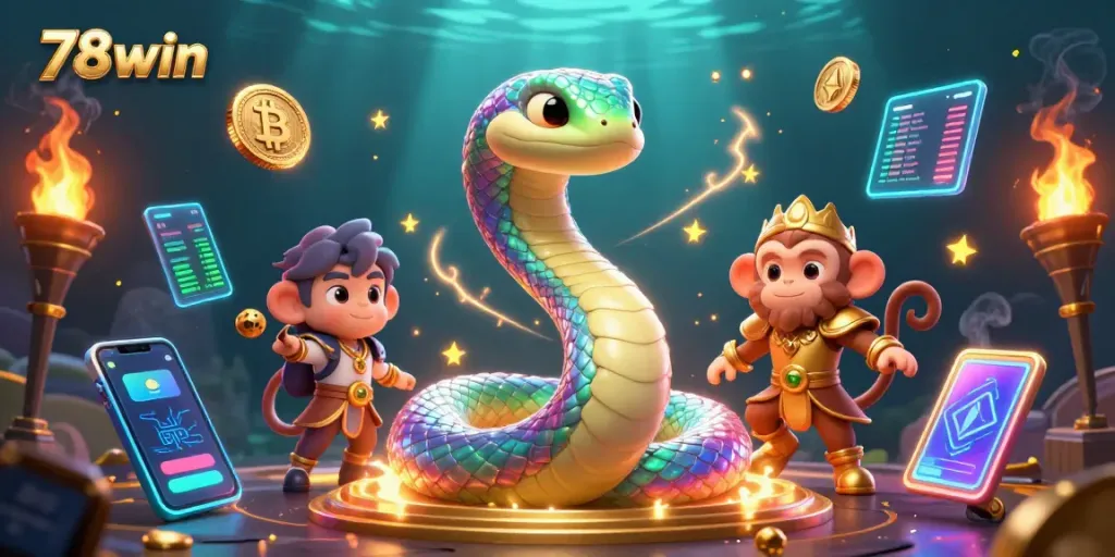 Experience thrilling gaming at 78win with a dynamic 3D illustration showcasing vibrant casino elements.